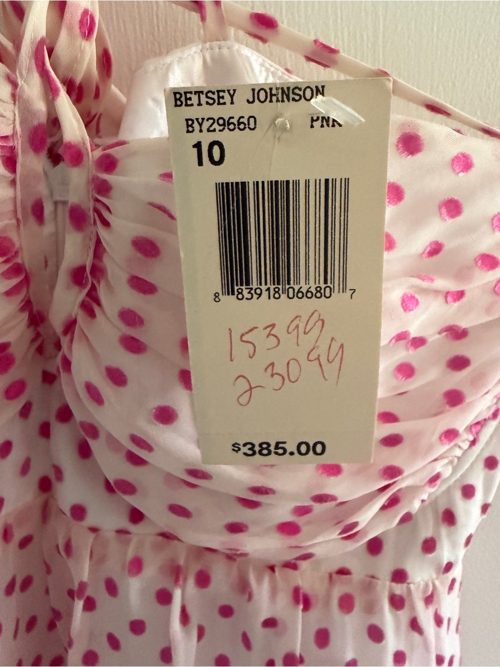 Vintage Betsy Johnson Pink Polka Dot Sundress with Cross Back Straps NWT - Picture 7 of 8